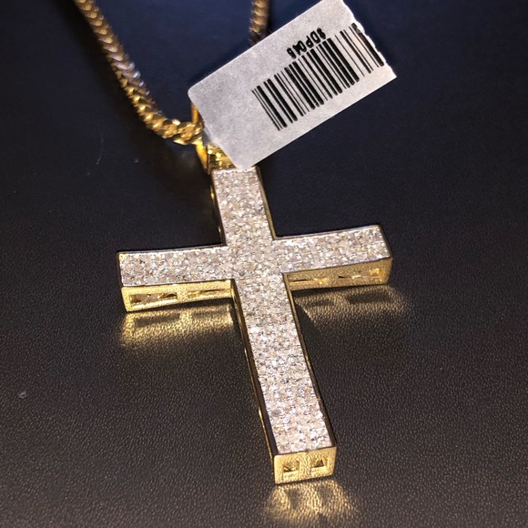 10k gold vermeil REAL DIAMOND cross pendant charm not CZ best gift so beautiful! - Picture 3 of 5